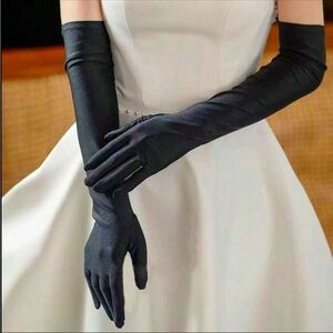 Black Satin Long Evening Gloves NEW 🏷️